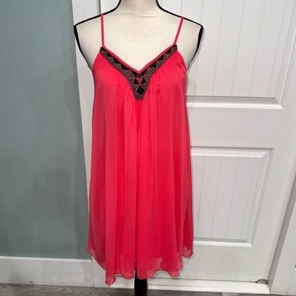 Express Pink Multi Beaded Spaghetti Strap Chiffon V Neck Dress Size S - Picture 1 of 7